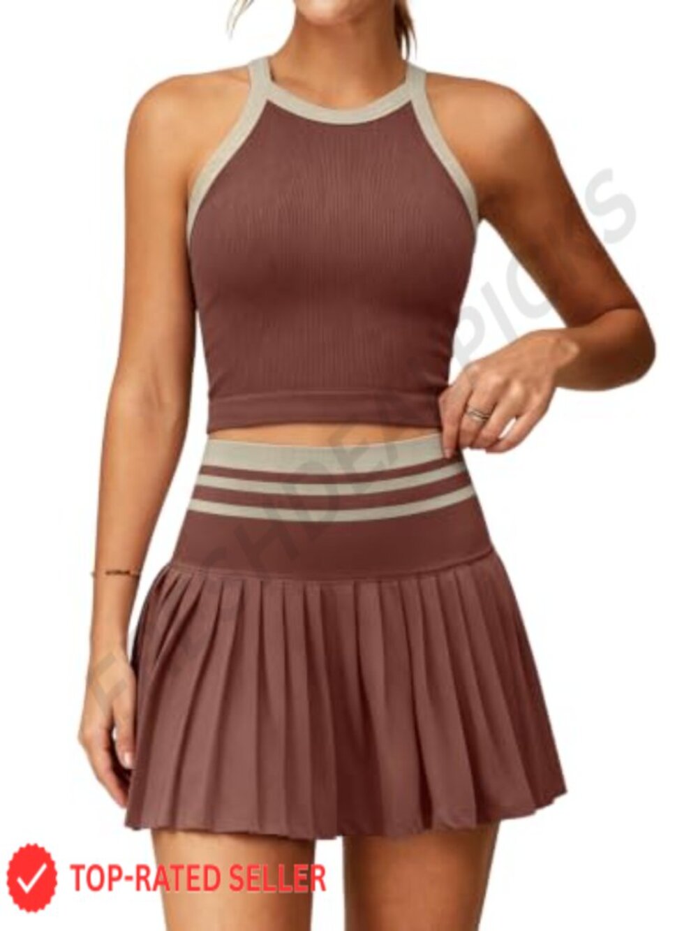 Tennis Skirt Set with Built-In Shorts and Ribbed Padded Tank Top